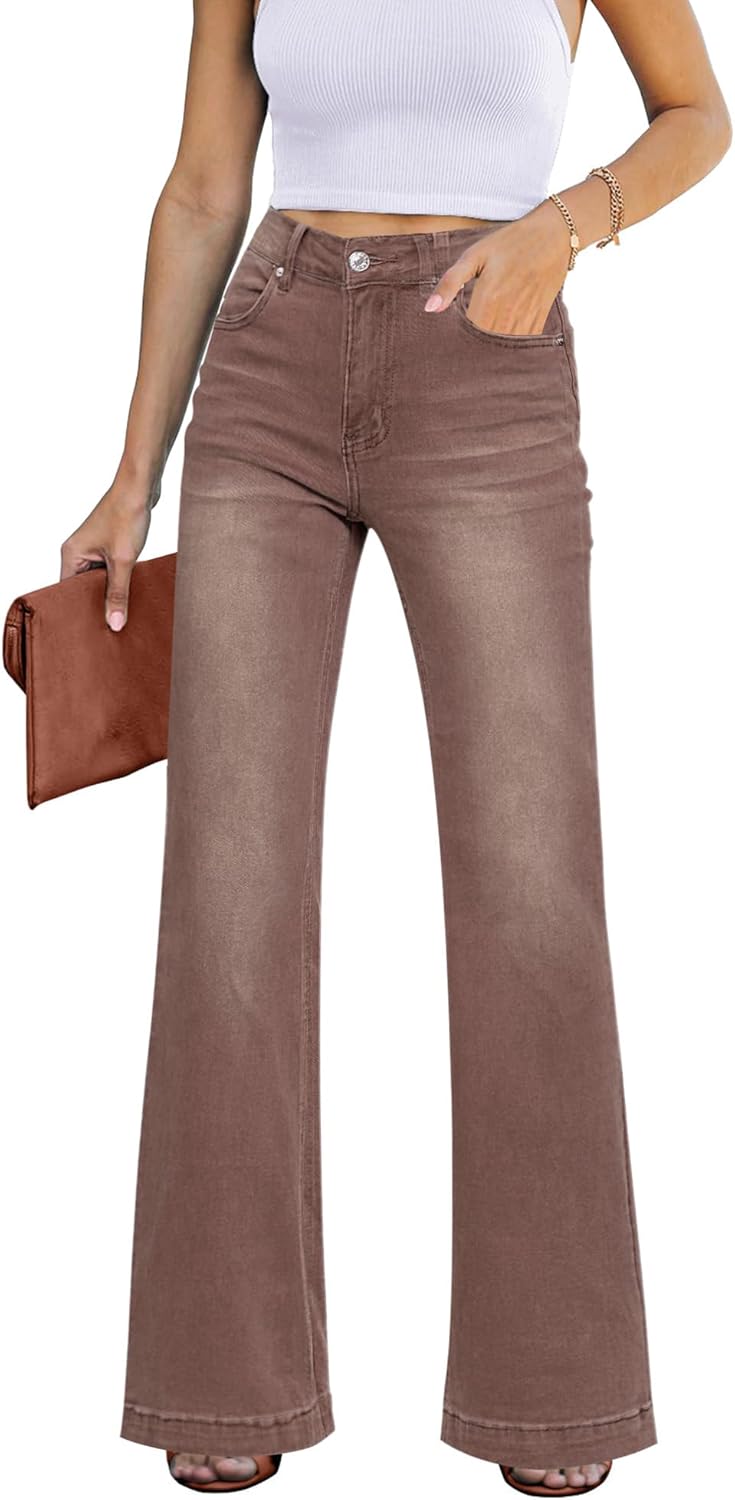 Womens Flare Jeans High Waisted Wide Leg Baggy Jean for Women Stretch Denim Pants